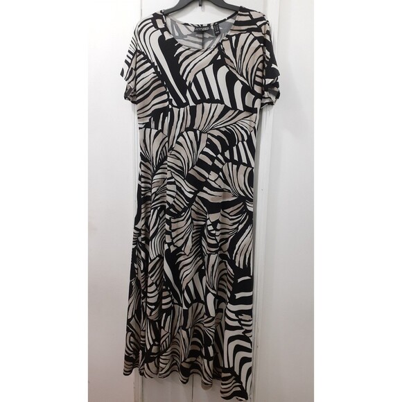 Attitudes by Renee Maxi Dress SZ LrgP Petite Leaf Print Short Sleeve Stretch - Picture 1 of 8